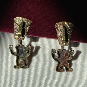 Rare Hubert Harmon, Casa de Maya Earrings, Copper Brass, Modernist Mexico, 1950s